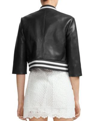 商品Maje|British Cropped Leather Bomber Jacket,价格¥2095,第2张图片详细描述