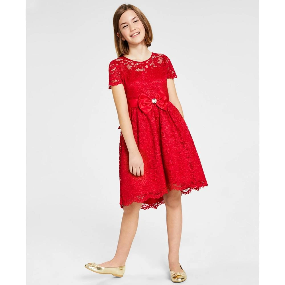 商品Rare Editions|Big Girls Glitter Lace High Low Dress with Scallop Hem,价格¥170,第1张图片