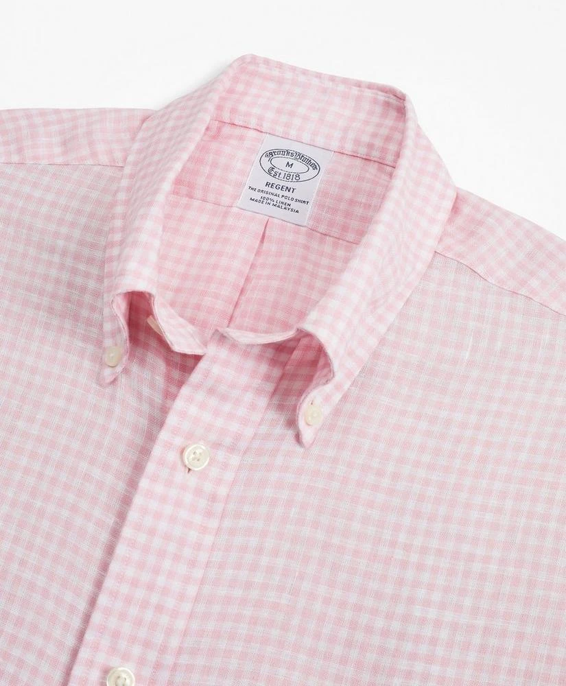 商品Brooks Brothers|Regent Regular-Fit Sport Shirt, Gingham Irish Linen Short-Sleeve,价格¥375,第2张图片详细描述