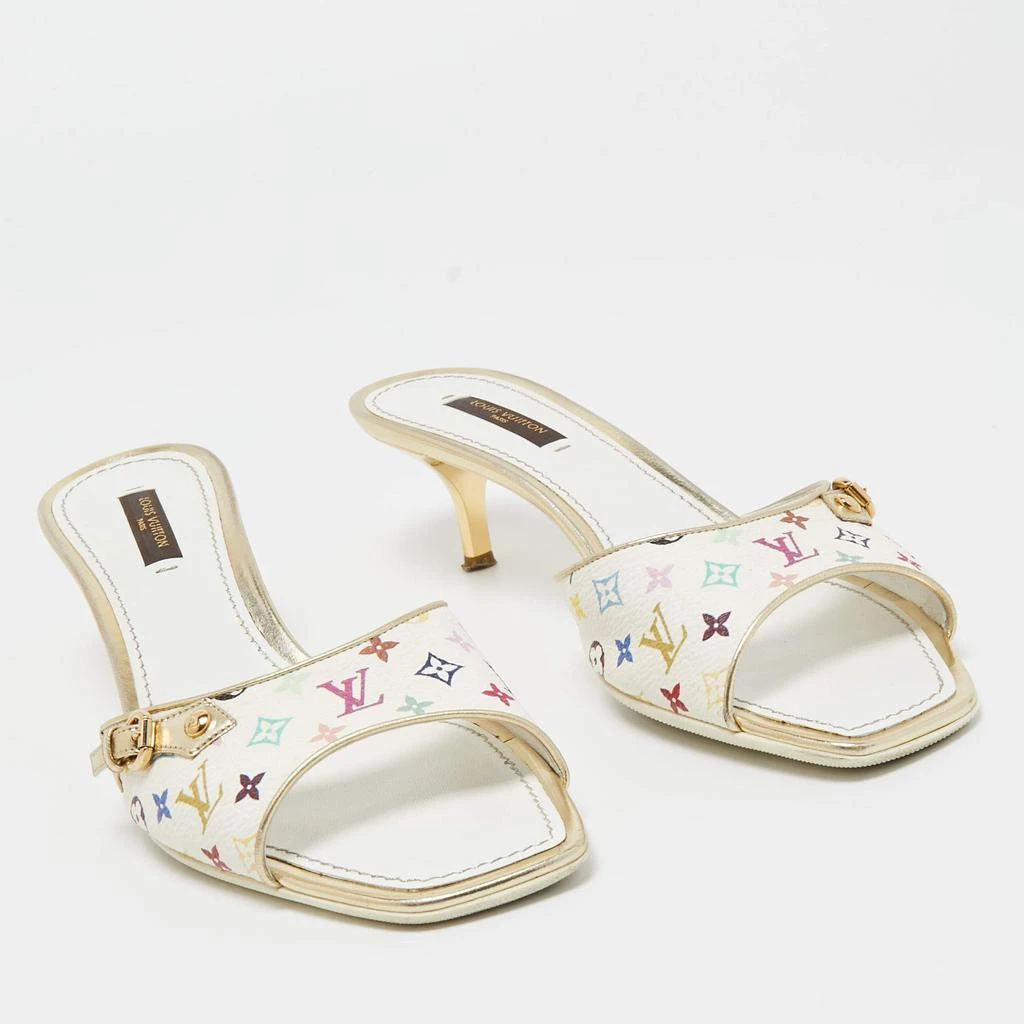 商品[二手商品] Louis Vuitton|Louis Vuitton White Leather and Monogram Canvas Slide Sandals Size 37.5,价格¥4119,第4张图片详细描述