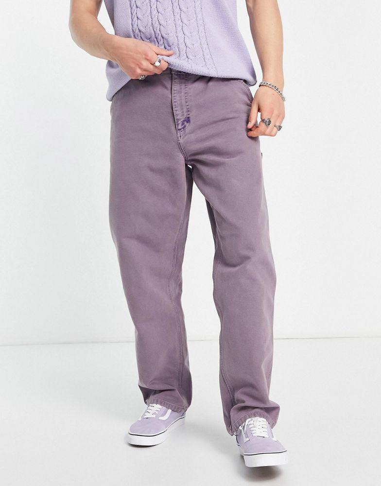 Carhartt WIP single knee worker straight leg trousers in washed purple商品第1张图片规格展示