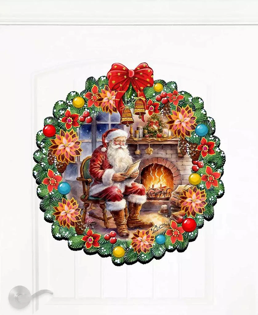 Santa at the Fireplace Wreath Christmas Wooden Door Hanger Door Decor G. DeBrekht 商品