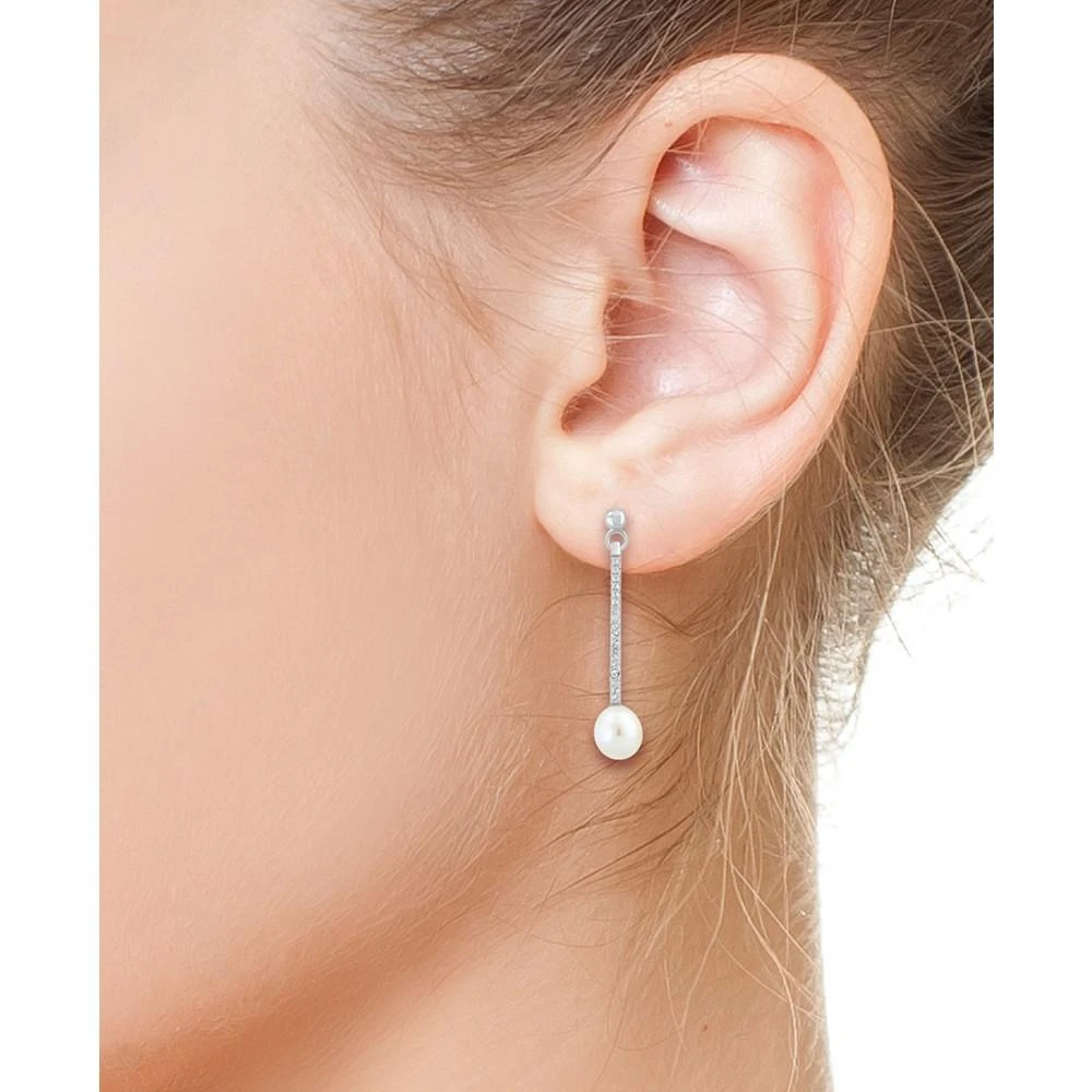 商品Effy|EFFY® Freshwater Pearl (7mm) & White Topaz (1/5 ct. t.w.) Linear Drop Earrings in Sterling Silver,价格¥837,第2张图片详细描述