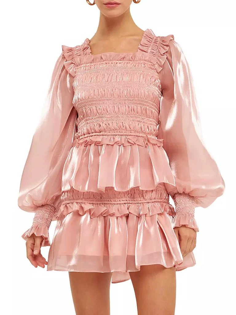 商品Endless Rose|Sheen Smocked Long Sleeve Mini Dress,价格¥1284,第3张图片详细描述