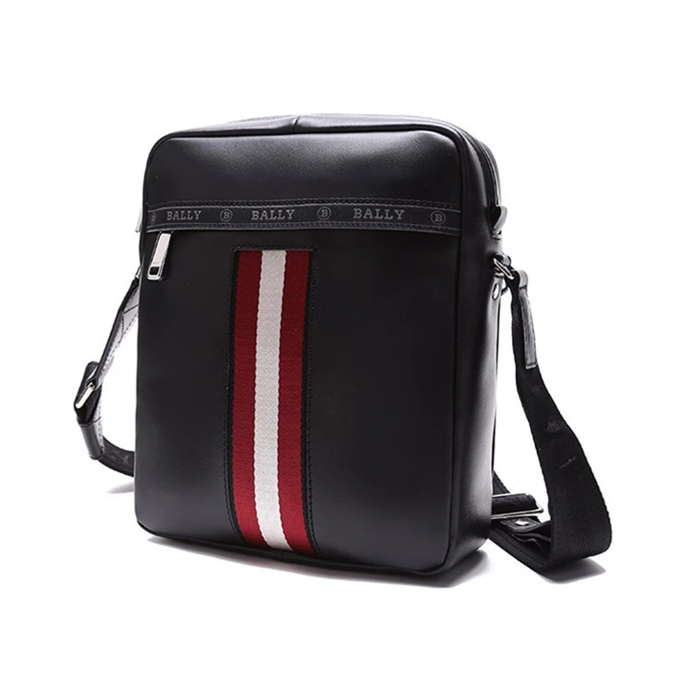 BALLY 男士黑色牛皮单肩斜挎包邮差包黑色红白条纹 6240274 商品