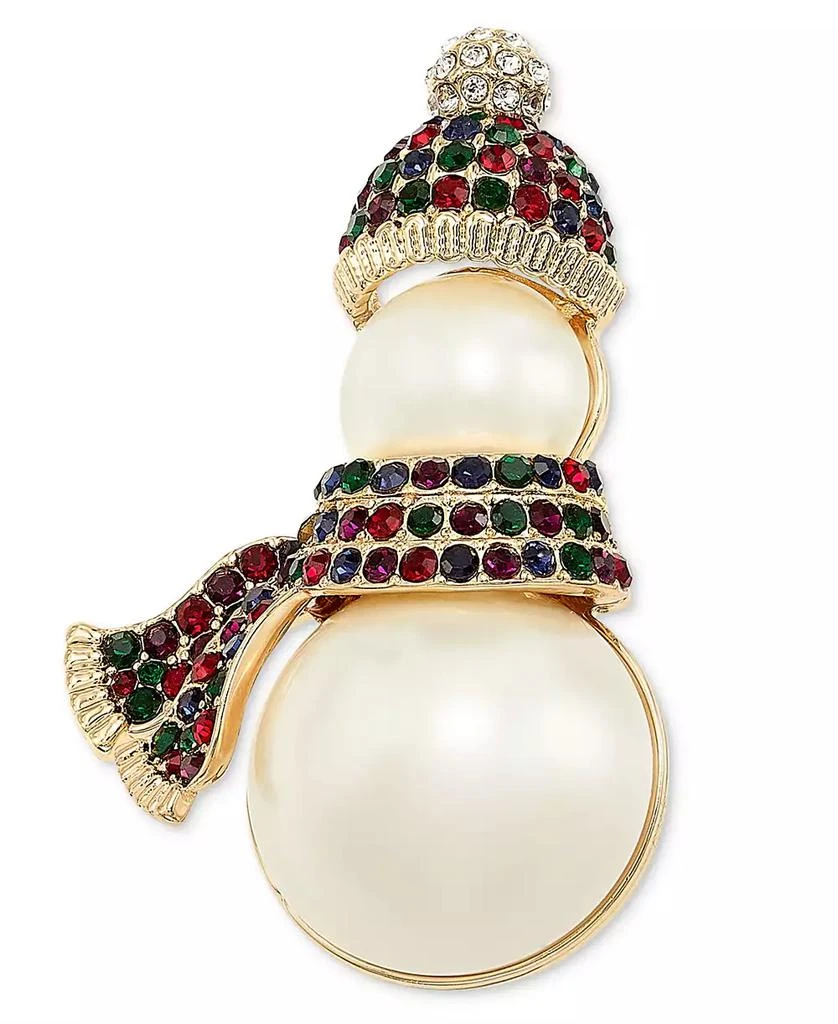 商品Holiday Lane|Gold-Tone Multicolor Pavé & Imitation Pearl Snowman Pin, Created for Macy's,价格¥75,第1张图片