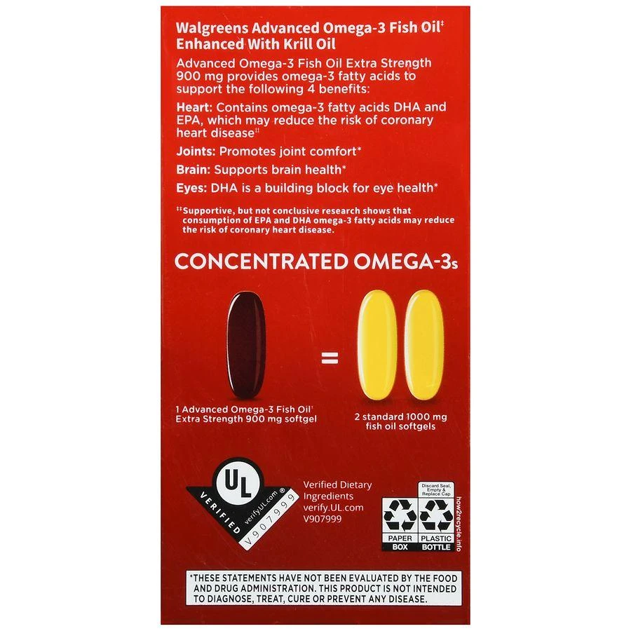 商品Walgreens|高级 Omega-3 鱼油超强 900 毫克 ,价格¥215,第4张图片详细描述