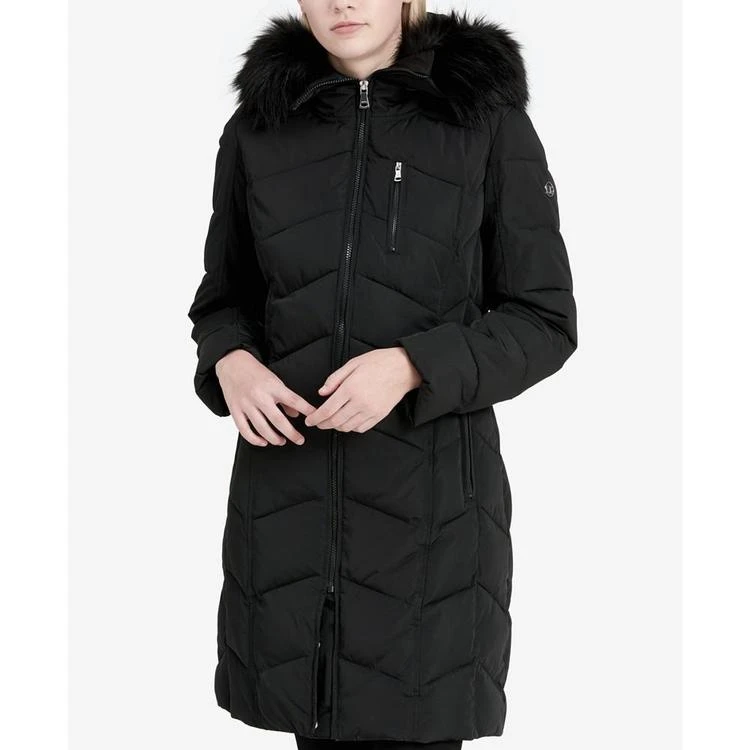 商品Calvin Klein|Faux-Fur-Trim Hooded Chevron Puffer Coat, Created for Macy's,价格¥1122,第3张图片详细描述