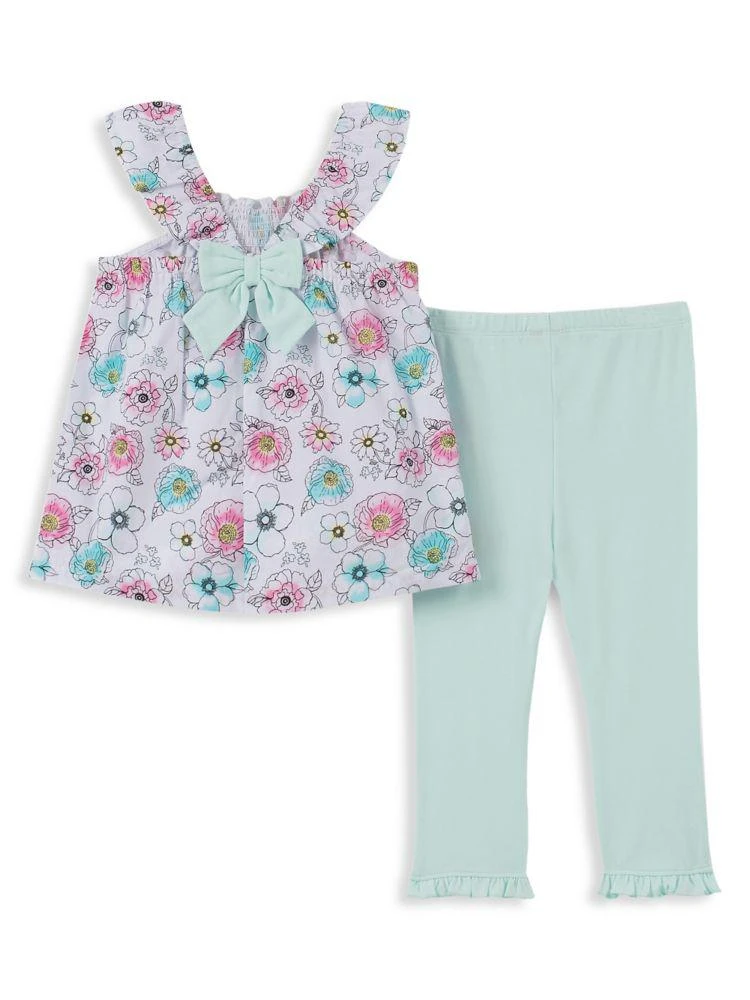 商品Calvin Klein|Baby Girl's 2-Piece Cotton Blend Floral Top &amp; Ruffled Cuff Leggings Set,价格¥114,第2张图片详细描述