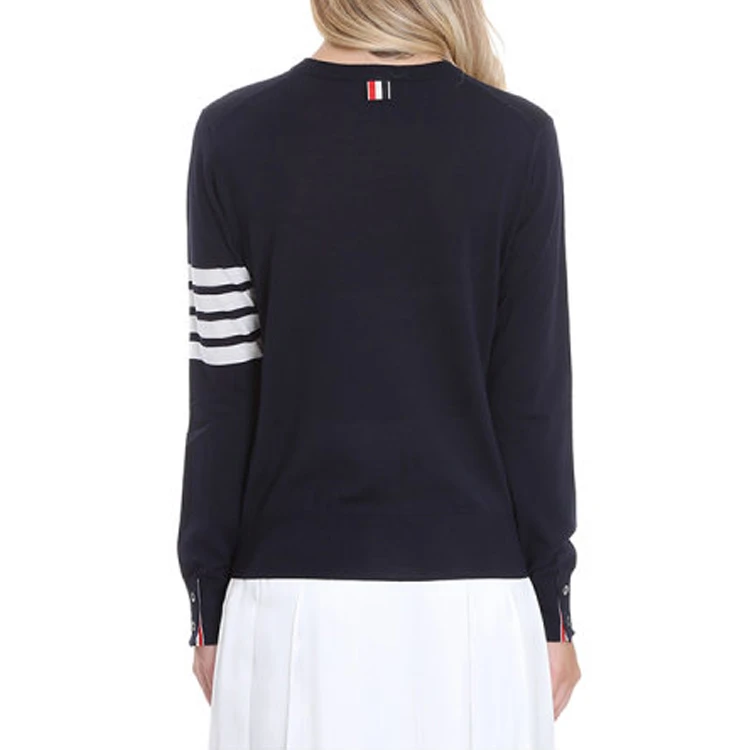 商品[国内直发] Thom Browne|美利奴羊毛圆领长袖套头条纹羊毛衣 女款 灰色,价格¥5749,第6张图片详细描述