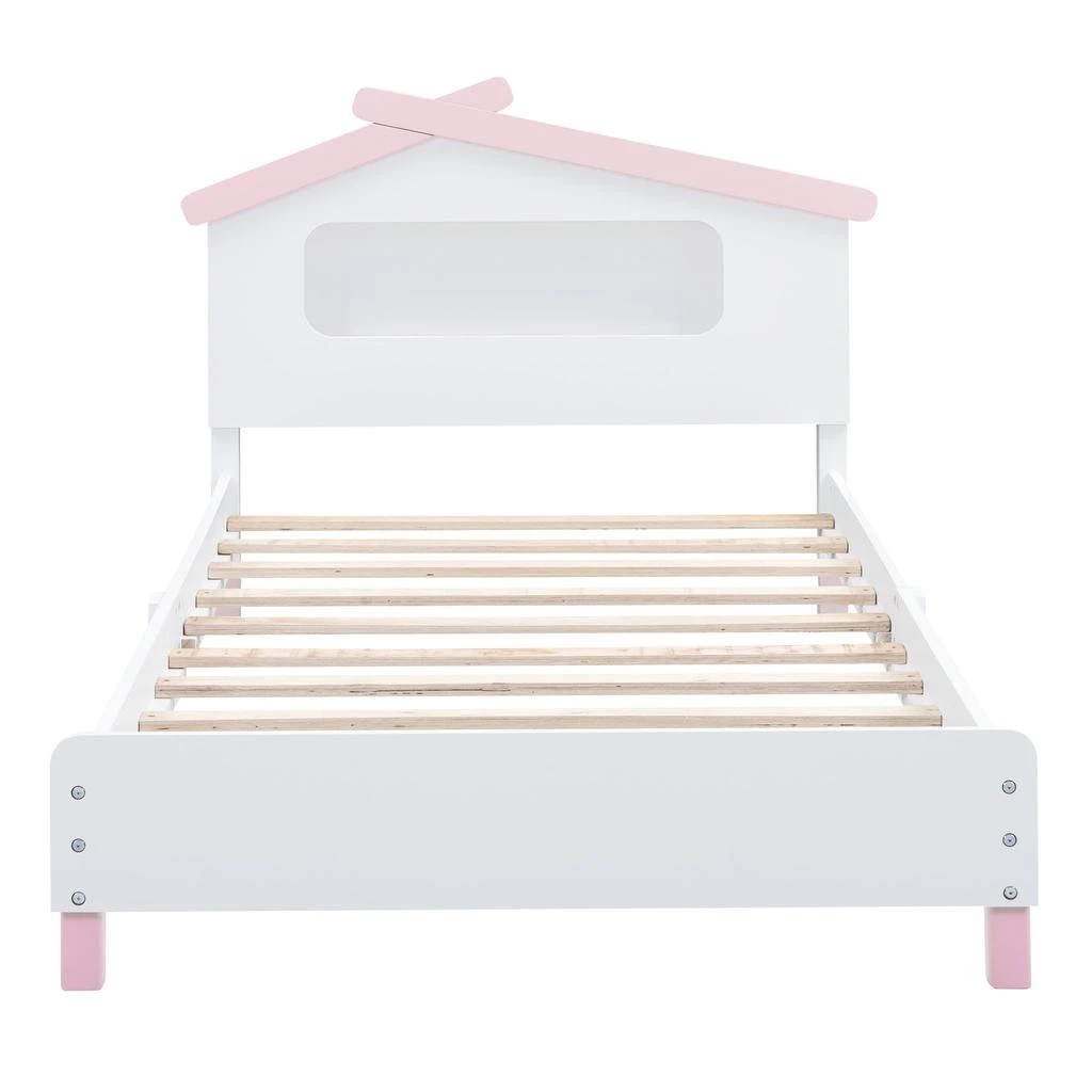 商品Streamdale Furniture|Streamdale Wood Twin Platform Bed with House Headboard & Night Lights (White+,价格¥2506,第5张图片详细描述