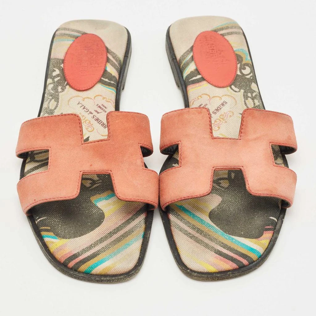 商品[二手商品] Hermes|Hermes Pink Suede Oran Flat Slides Size 38,价格¥3648,第3张图片详细描述