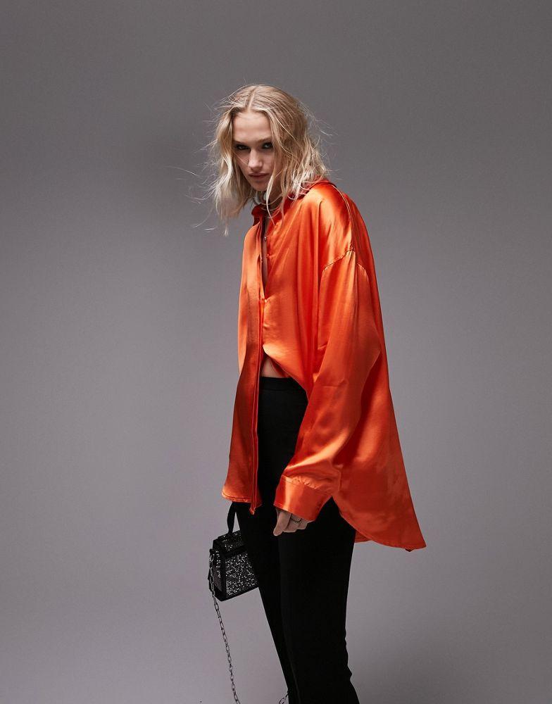 商品Topshop|Topshop premium oversized satin shirt in orange,价格¥340,第6张图片详细描述