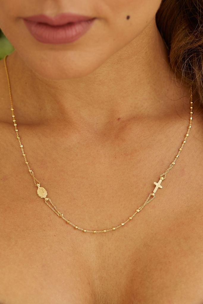 Italian 18K Gold Plated Cross And Saint Necklace商品第2张图片规格展示