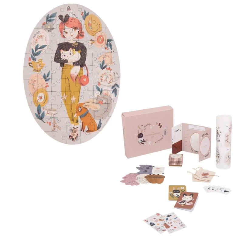 商品Moulin Roty|Parisienne puzzle in pink 65 pieces and treasure box set,价格¥1162,第1张图片