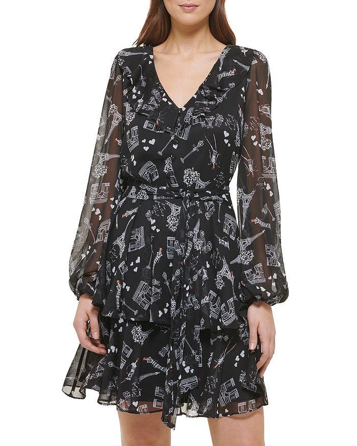 商品Karl Lagerfeld Paris|Signature Print Belted Dress,价格¥332,第1张图片