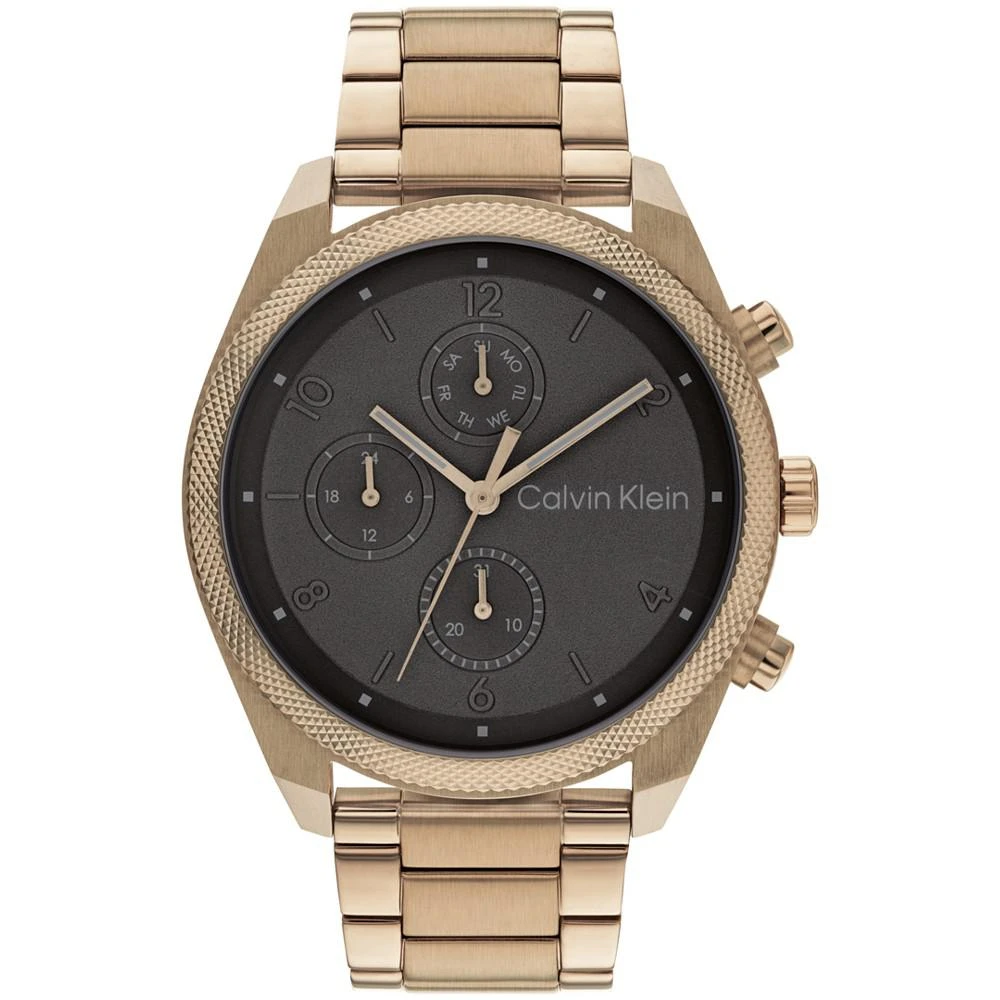商品Calvin Klein|Men's Multifunction Beige Gold-Tone Stainless Steel Bracelet Watch 44mm,价格¥1657,第1张图片