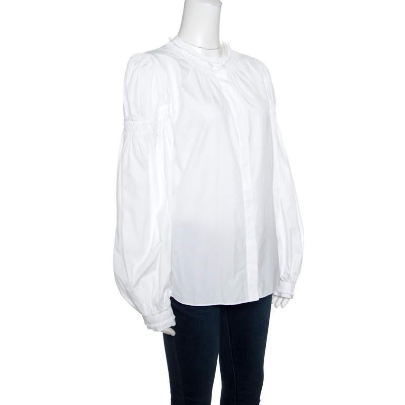 Alexander McQueen White Ruffled Gathered Trim Detail Long Sleeve Blouse M商品第2张图片规格展示
