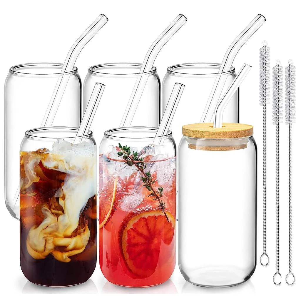 商品Global Bazaar|6Pcs Mason Jar Cups 16OZ with Lids Straws Cleaning Brush,价格¥477,第1张图片