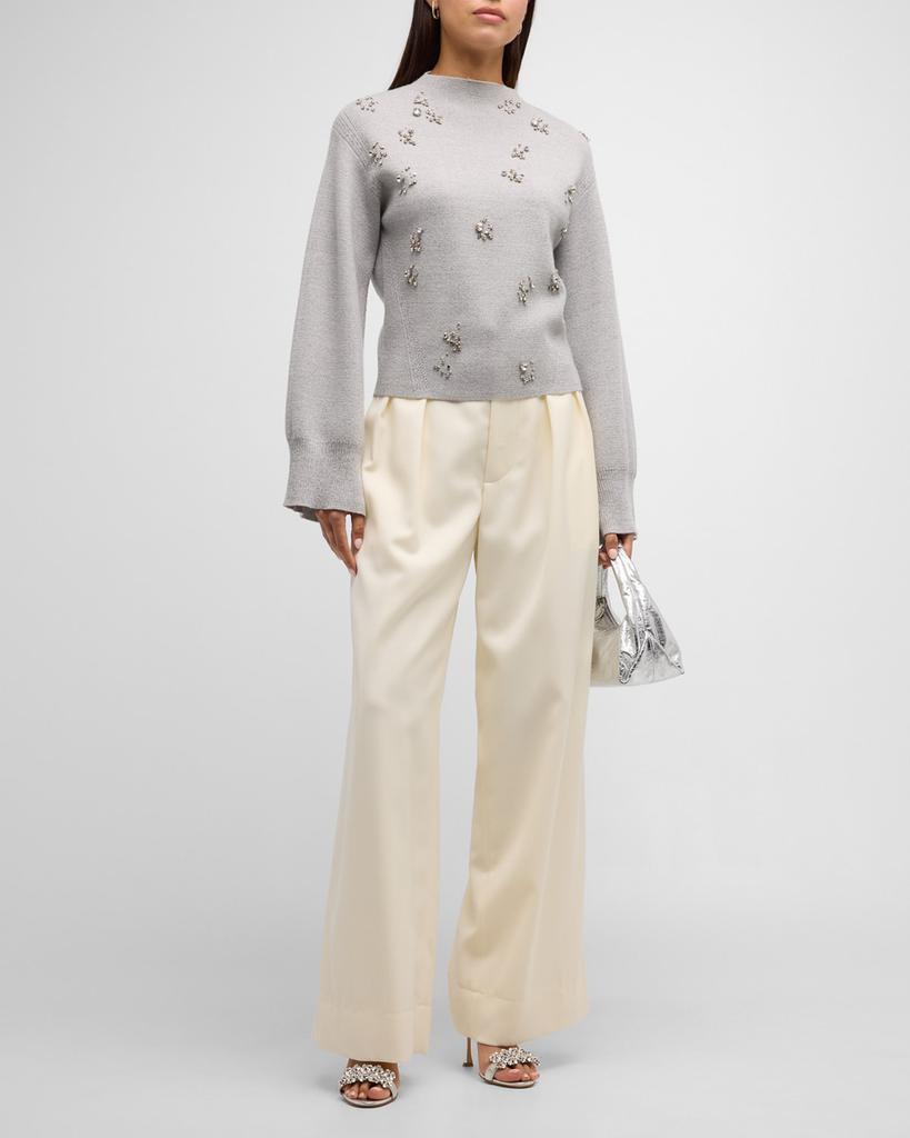 商品3.1 Phillip Lim|Metallic Merino Wool Embellished Mockneck Pullover Sweater,价格¥4460,第3张图片详细描述