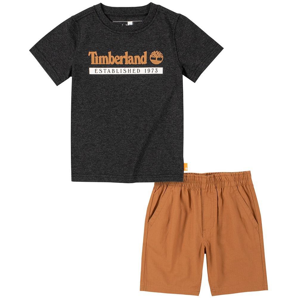 商品Timberland|Toddler Boys Short Sleeve Signature T-shirt and Ripstop Shorts, 2 Piece Set,价格¥122,第1张图片