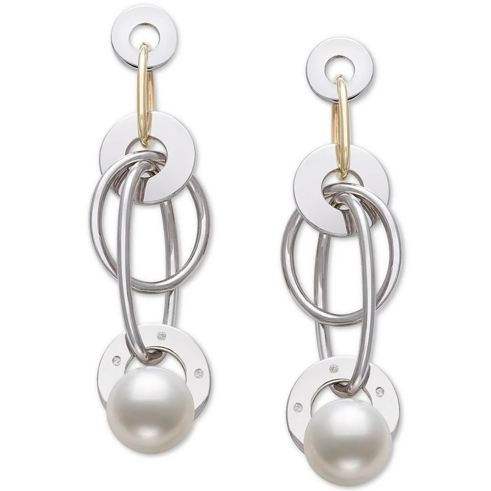商品Belle de Mer|Cultured Freshwater Pearl (8mm) & Diamond Accent Multiring Drop Earrings in 14k Gold & Sterling Silver,价格¥5174,第3张图片详细描述