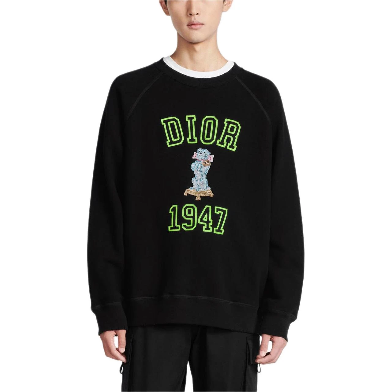 商品[国内直发] Dior|迪奥 SS24 品牌Logo字母刺绣罗纹圆领宽松长袖卫衣 男款 黑色,价格¥11846,第4张图片详细描述