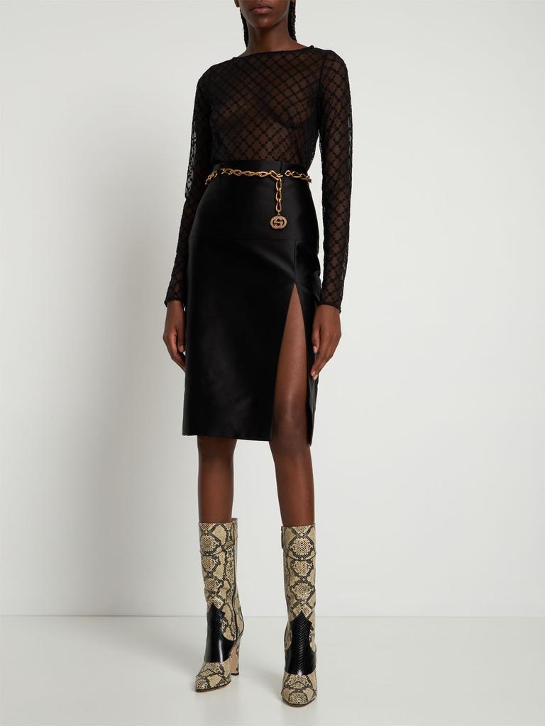 商品Gucci|Silk Duchesse Midi Skirt W/ Belt,价格¥16680,第1张图片