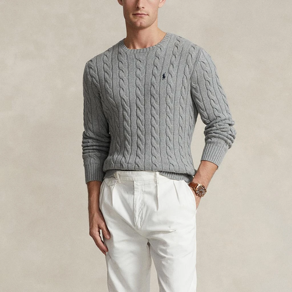 商品Ralph Lauren|Men's Cable Knit Cotton Jumper - Fawn Grey Heather,价格¥1408,第4张图片详细描述