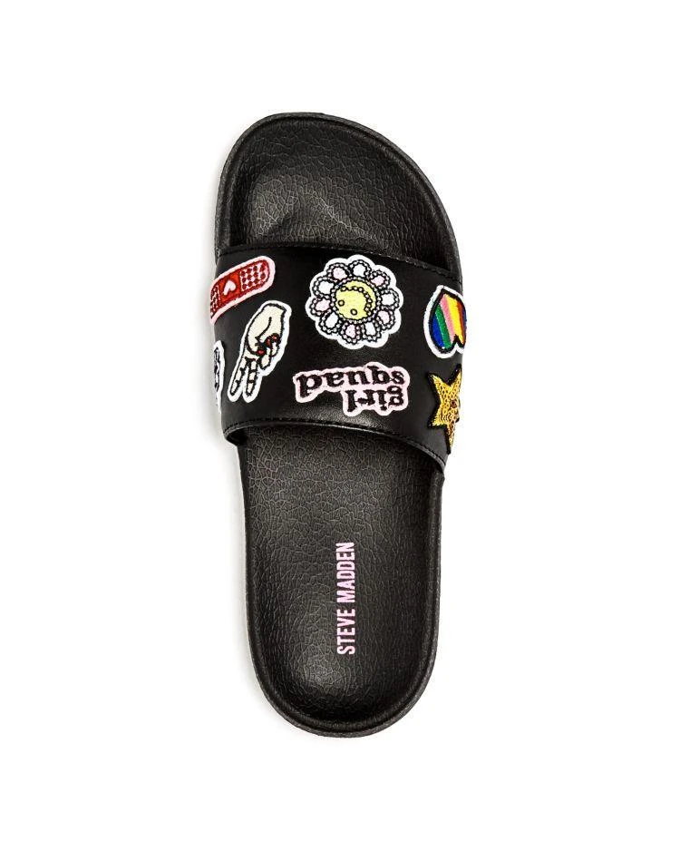 商品Steve Madden|女孩(大/小童)Girls' Metallic Embellished Slide Sandals - Little Kid, Big Kid,价格¥109,第2张图片详细描述