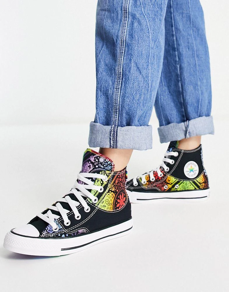 商品Converse|Converse Chuck Taylor All Star Pride Hi trainers in black multi-coloured scarf print,价格¥373,第1张图片