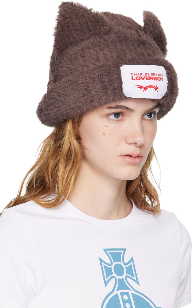 Shop Rita Knitted Animal Print Pompom Hat In Winter White  display picture 3