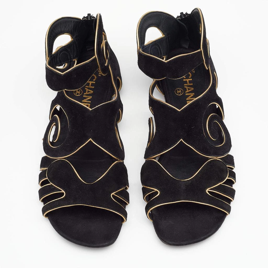 商品[二手商品] Chanel|Chanel Black/Gold Suede Gladiator Flat Sandals Size 38.5,价格¥1862,第3张图片详细描述