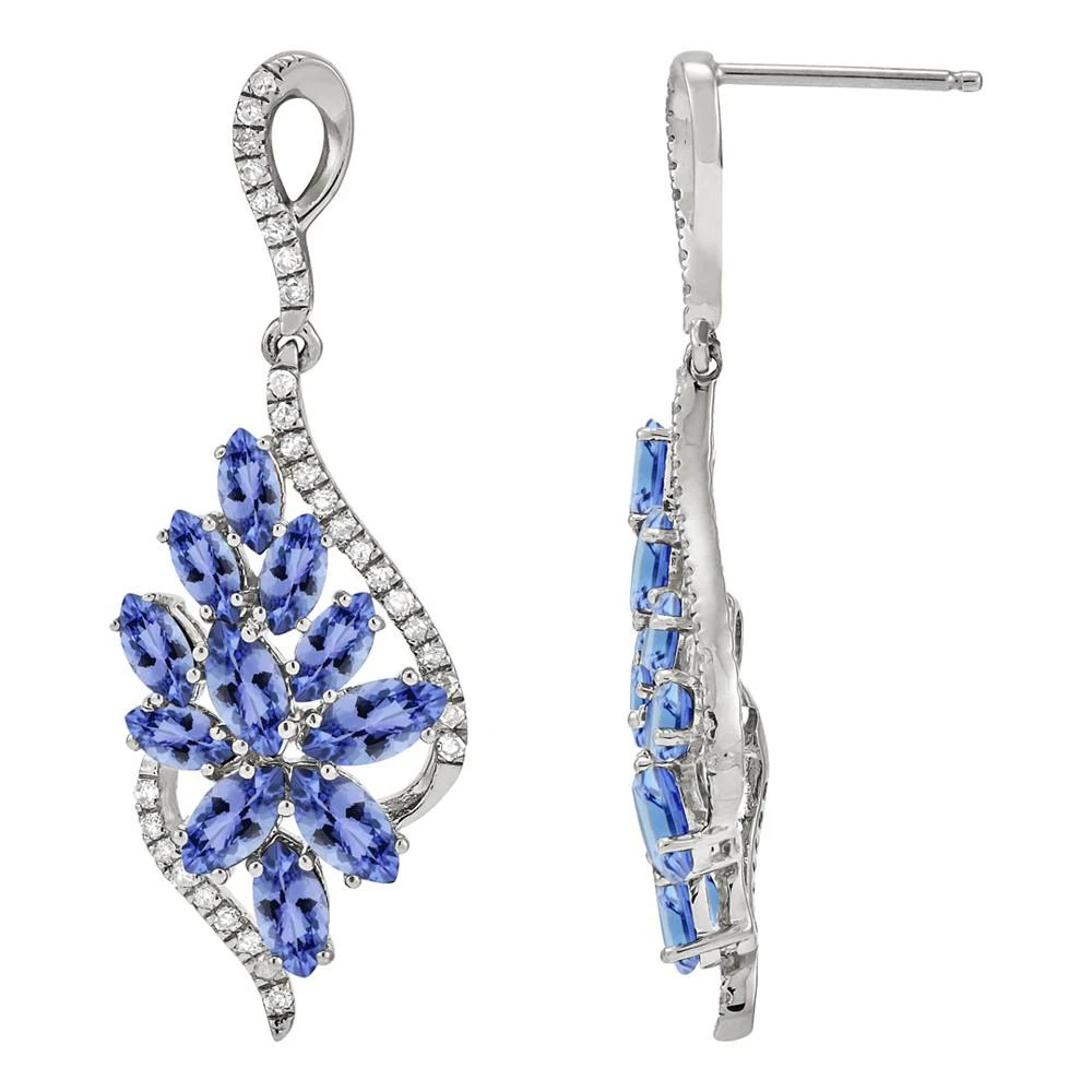 商品Macy's|Tanzanite (2-1/3 ct. t.w.) & Diamond (1/4 ct. t.w.) Flower Swirl Drop Earrings in 14k White Gold,价格¥9740,第3张图片详细描述