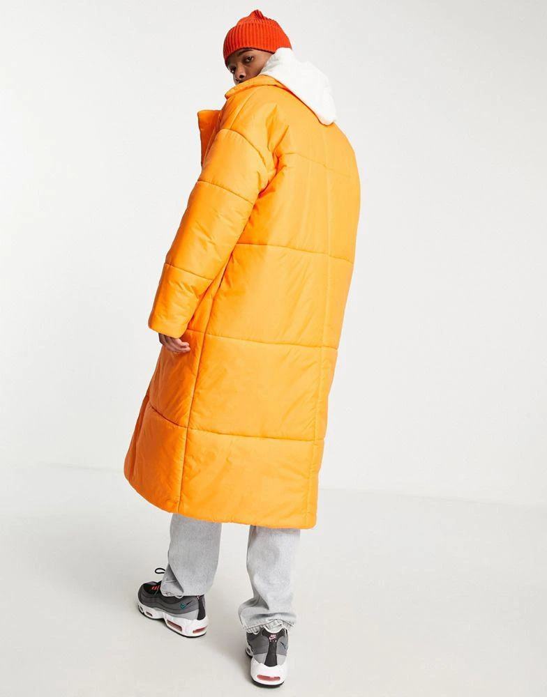 商品COLLUSION|COLLUSION Unisex longline nylon puffer coat in orange,价格¥237,第2张图片详细描述