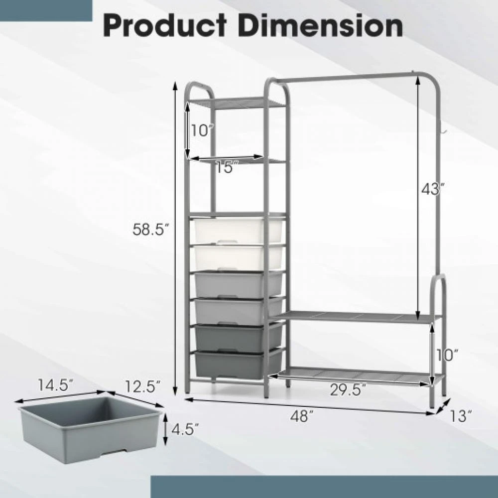 商品Hivvago|Free Standing Closet Organizer with Removable Drawers and Shelves-Gray,价格¥1188,第5张图片详细描述