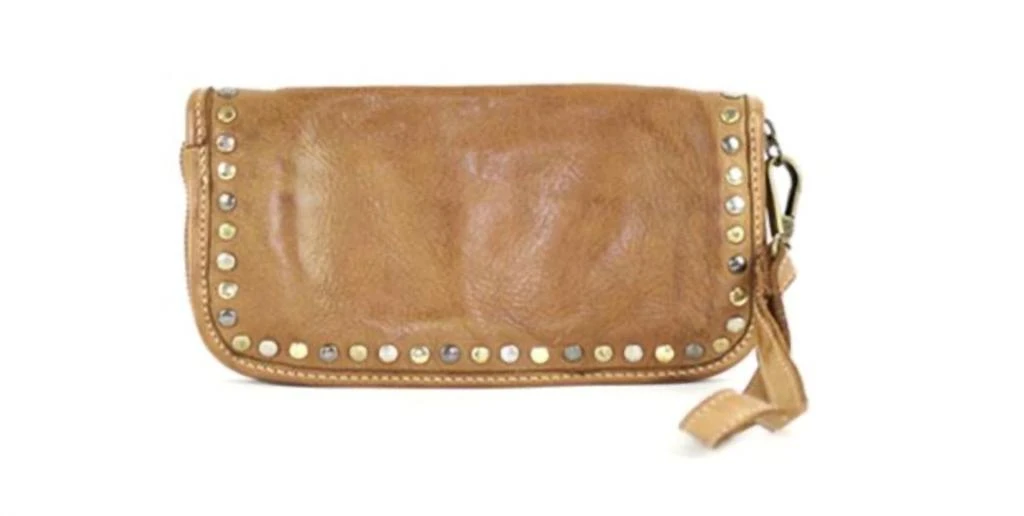 商品Bolsa Nova|Leather Studded Zip Around Wallet In Cognac,价格¥758,第1张图片