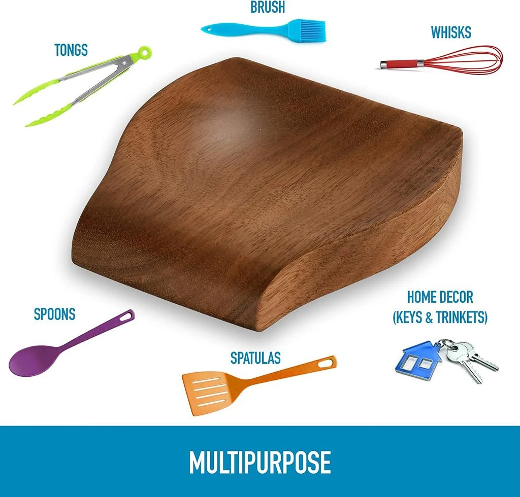 商品Zulay Kitchen|Smooth Acacia Wooden Spoon Holder For Stovetop With Non Slip Silicone Feet,价格¥180,第5张图片详细描述