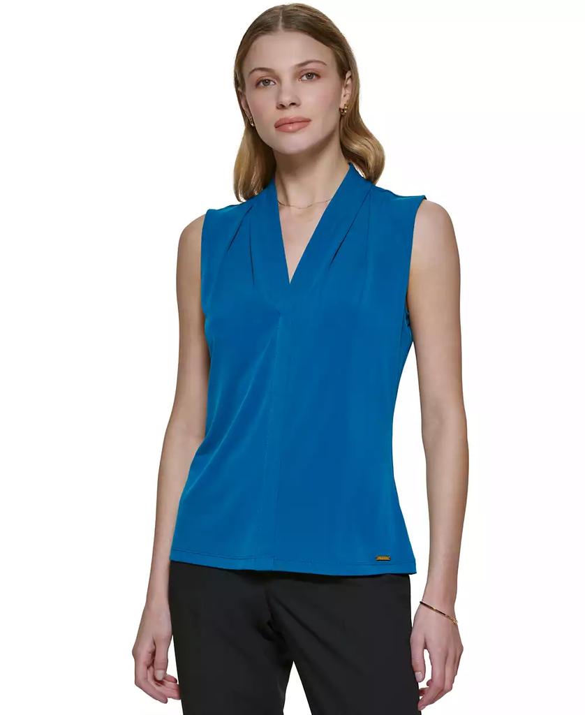 売れ筋商品|||カルバンクライン カットソー トップス レディース Women's Pleated-Neck Sleeveless Top Light Sky Calvin Klein Women's Sleeveless High Neck Suiting Blouse