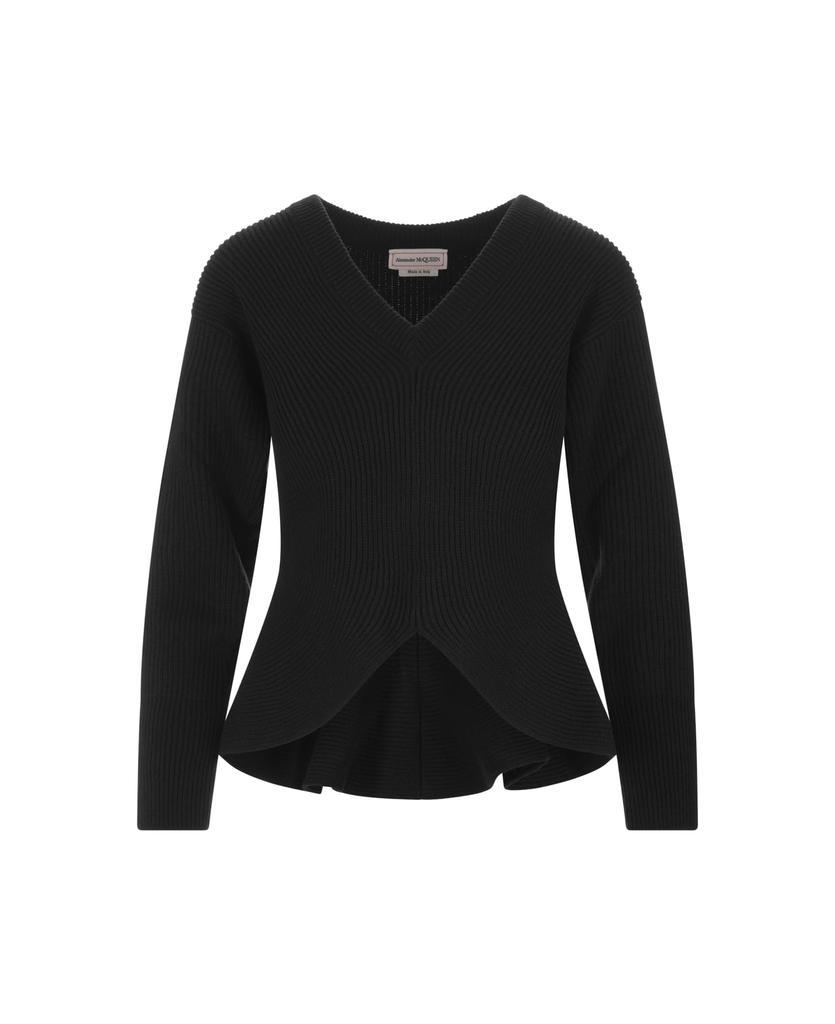 商品Alexander McQueen|Woman Black Sweater With Asymmetrical Hem,价格¥6837,第1张图片