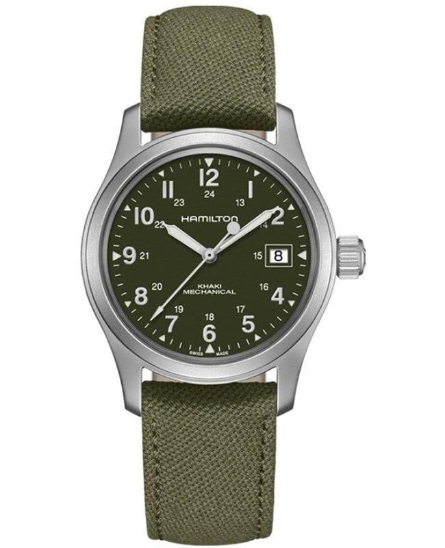 商品Hamilton|Hamilton Khaki Field Mechanical Green Dial Textile Strap Men's Watch H69439363,价格¥2612,第1张图片