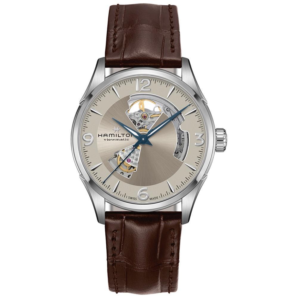 商品Hamilton|Men’s Swiss Automatic Jazzmaster Open Heart Brown Leather Strap Watch 42mm,价格¥7446,第1张图片