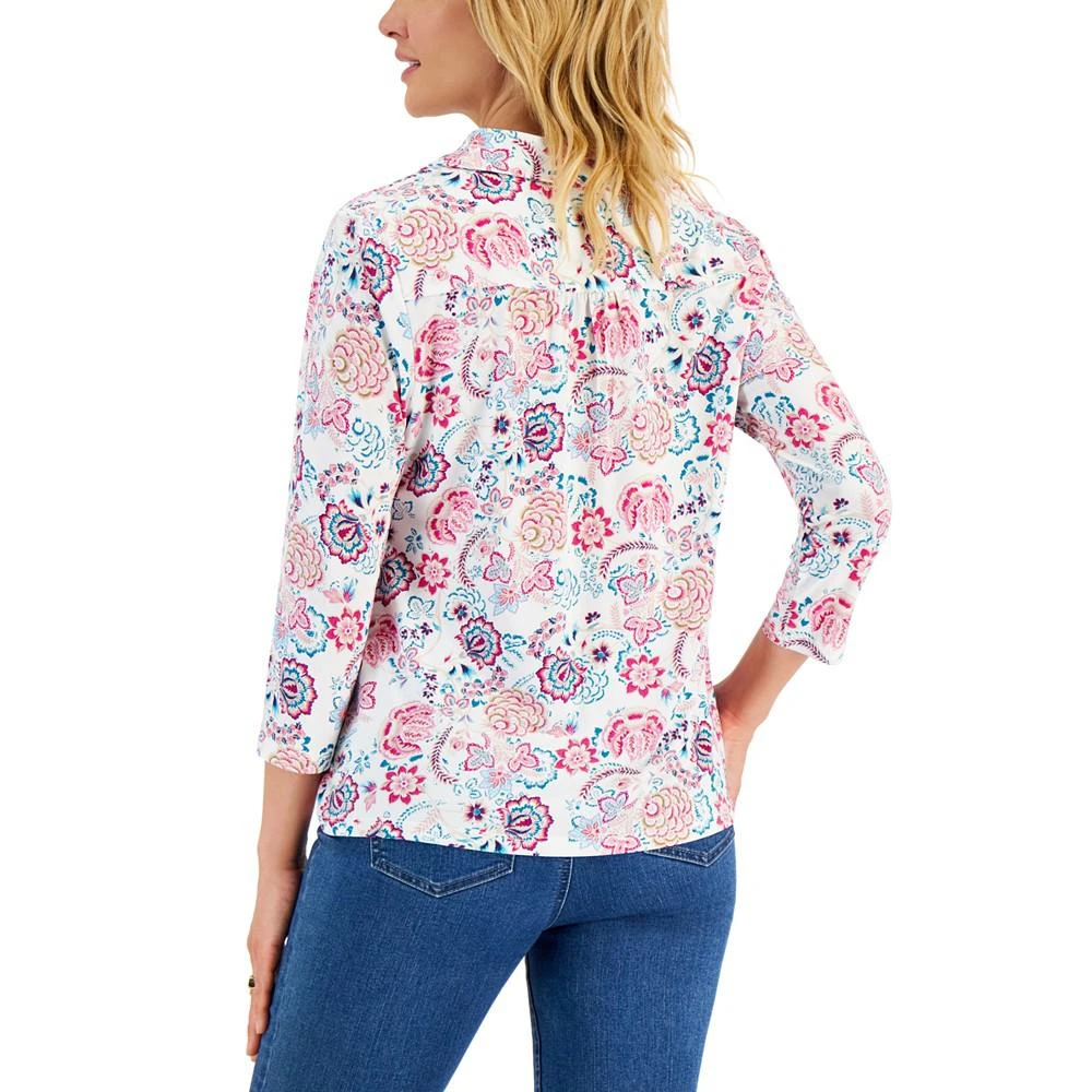 商品Charter Club|Women's Cottage Floral Printed Polo, Created for Macy's,价格¥105,第2张图片详细描述