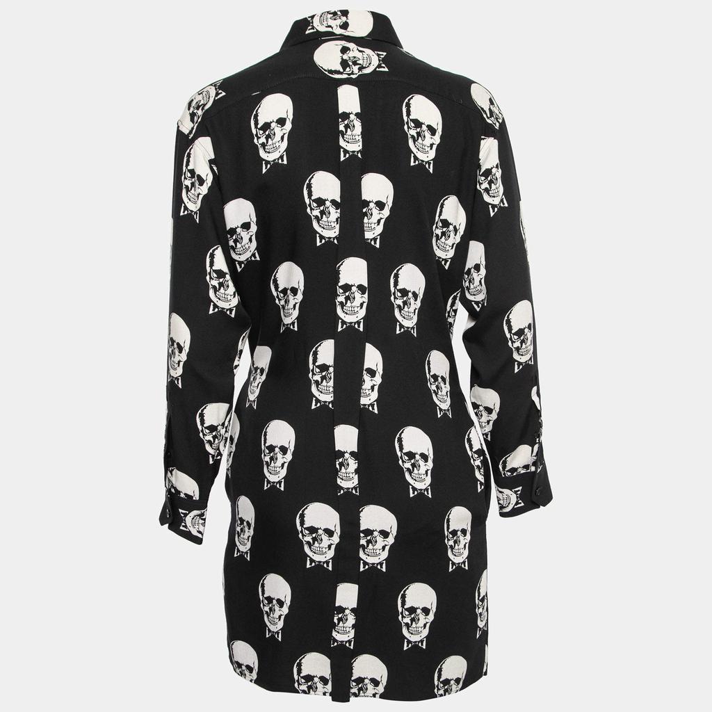 商品[二手商品] Yves Saint Laurent|Saint Laurent Black Skull Print Twill Shirt Dress M,价格¥3351,第4张图片详细描述