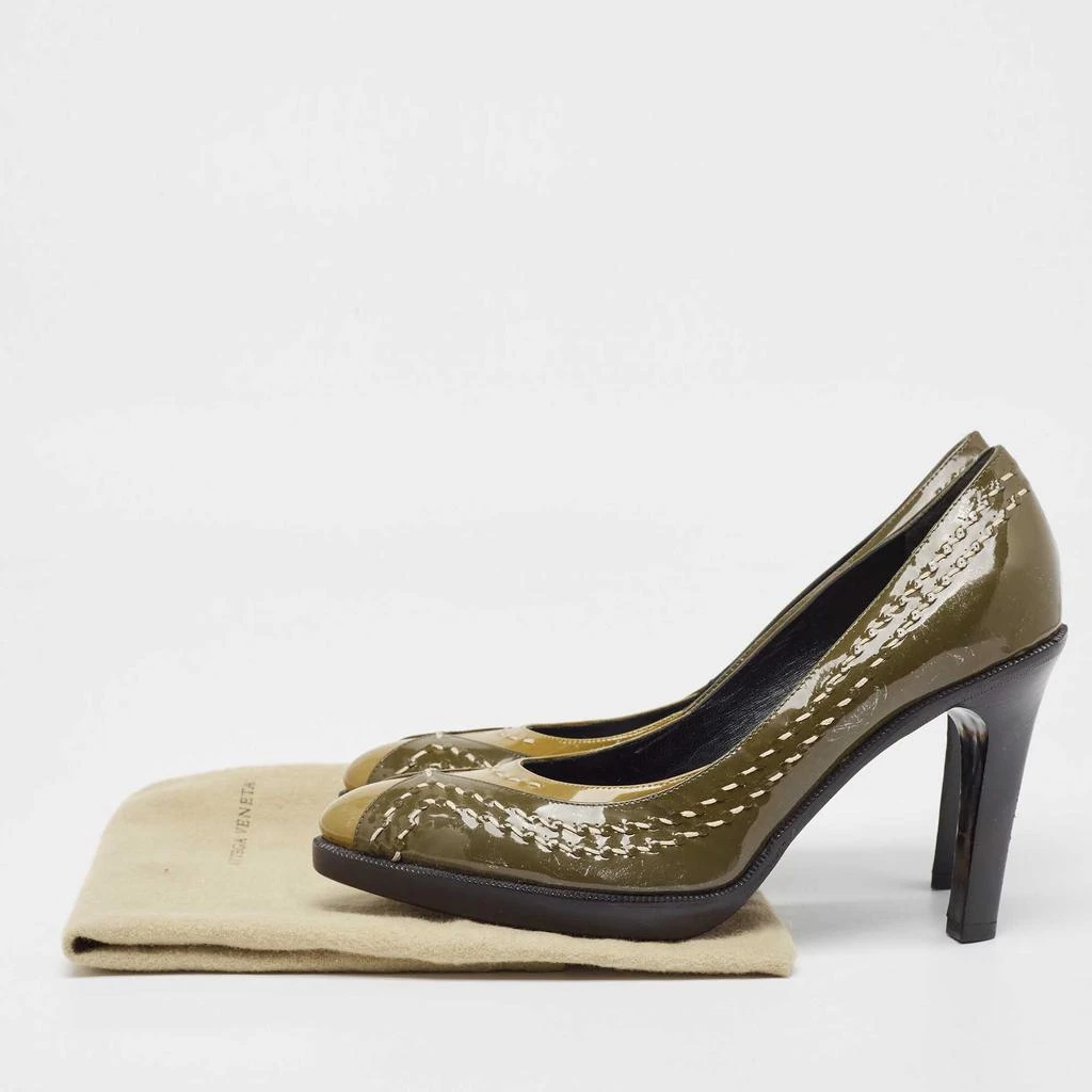 Bottega Veneta Olive Green/Brown Patent Leather Pumps Size 38 商品