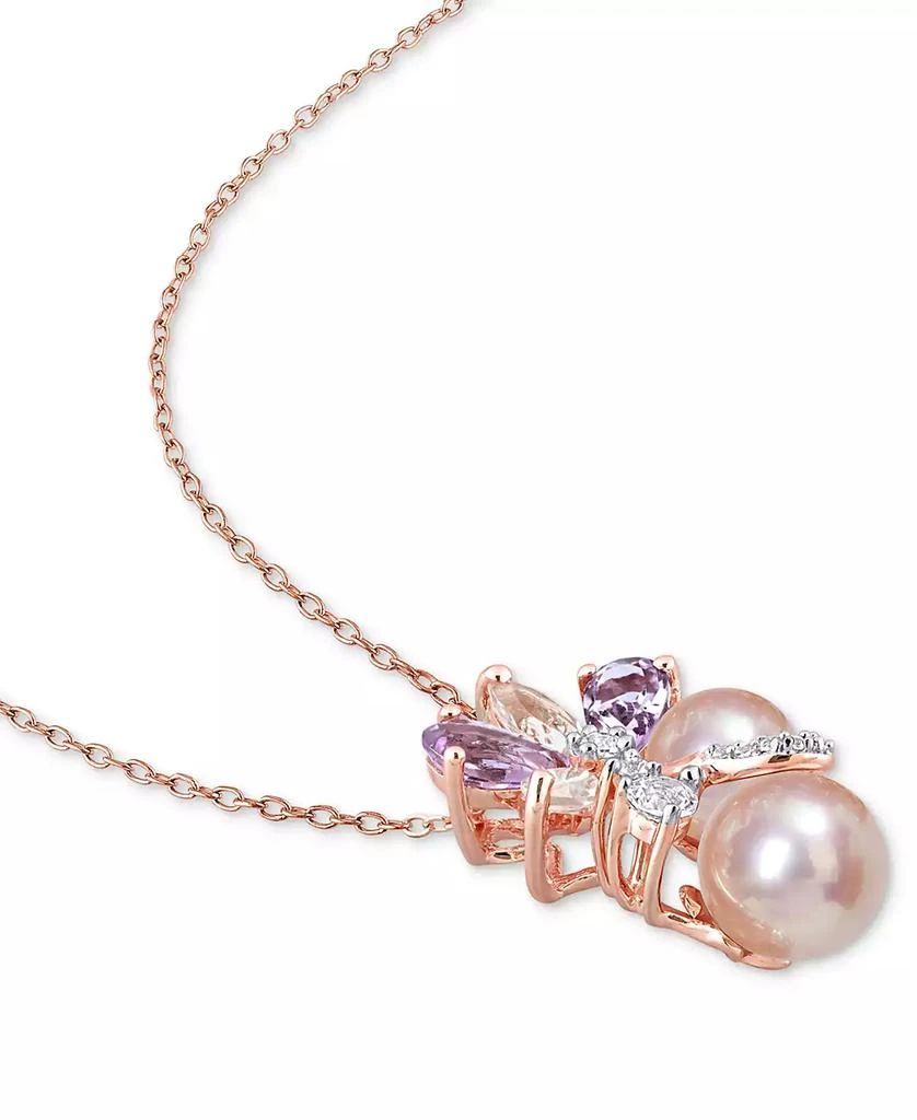 商品Macy's|Pink Cultured Freshwater Pearl (7 & 8-1/2mm) & Multi-Gemstone (2-1/3 ct. t.w.) Flower Cluster 18" Pendant Necklace in 18K Rose Gold-Plated Sterling Silver,价格¥1383,第3张图片详细描述