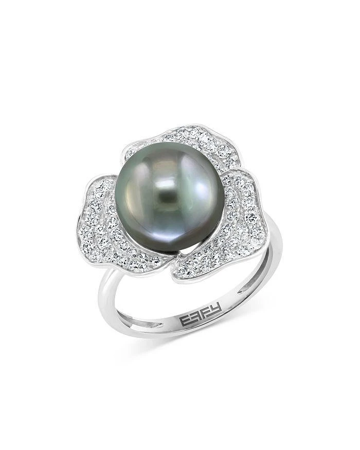 商品Bloomingdale's|Cultured Black Tahitian Pearl & Diamond Pavé Ring in 14K White Gold - 100& Exclusive,价格¥41110,第1张图片