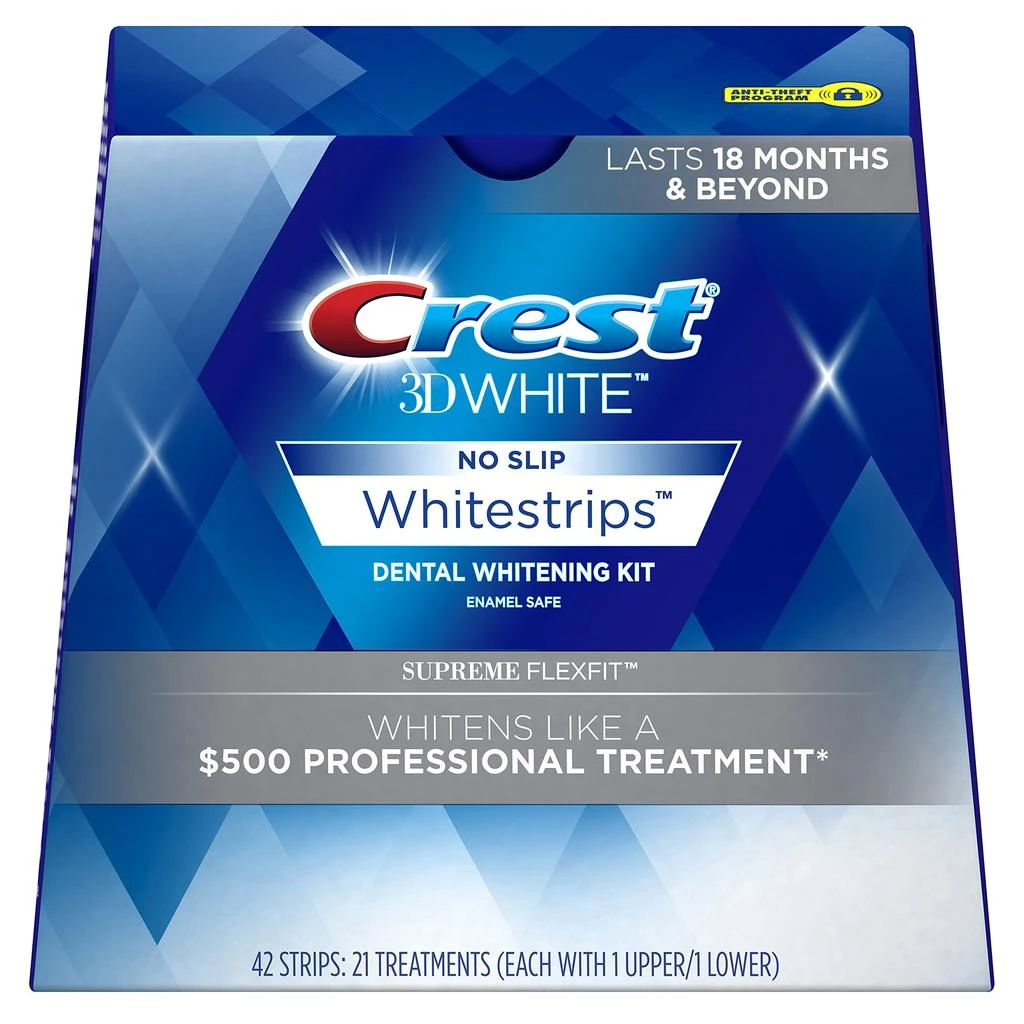 商品Crest|Crest 3D Whitestrips, Supreme Bright, Teeth Whitening Strip Kit, 42 Strips (21 Count Pack),价格¥335,第1张图片