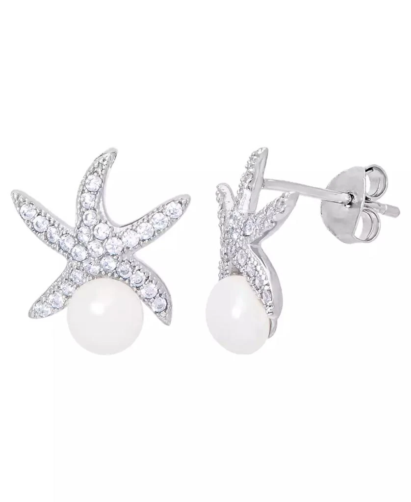 商品Macy's|Genuine Freshwater Pearl Cubic Zirconia Starfish Stud Earrings in Silver Plate,价格¥202,第2张图片详细描述