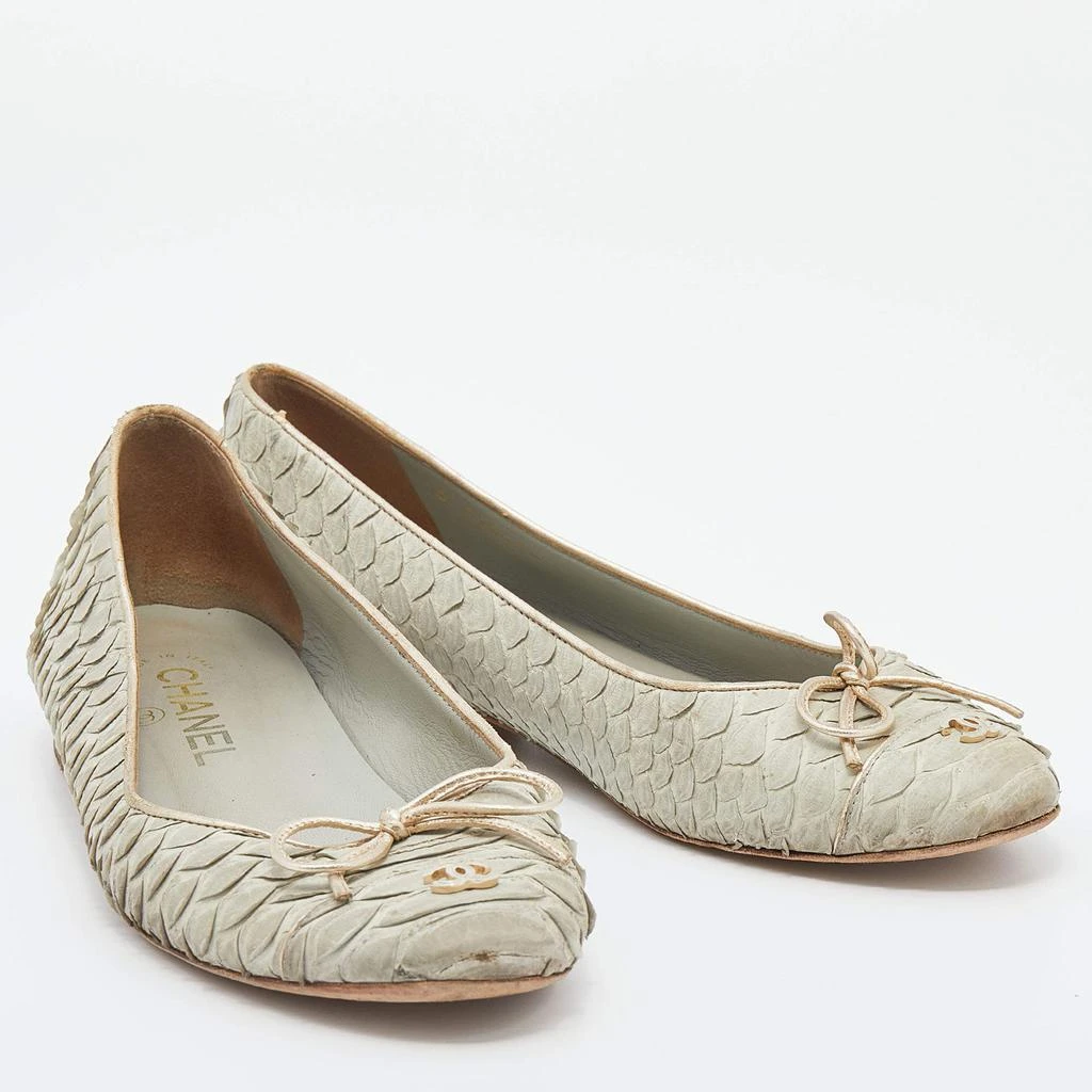 商品[二手商品] Chanel|Chanel Pale Green Python Leather CC Bow Cap Toe Ballet Flats Size 37,价格¥3163,第4张图片详细描述